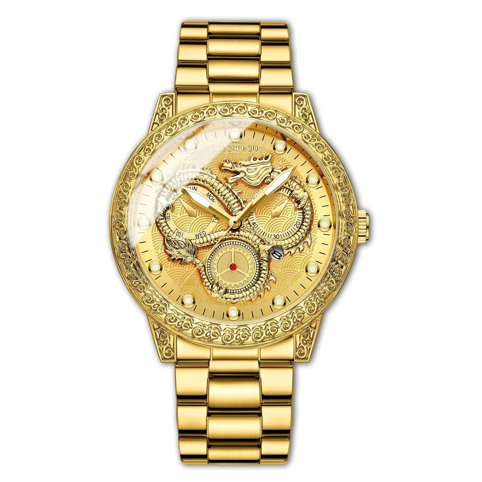 Dragon Embossed Luminous Waterproof Watch - Quartz