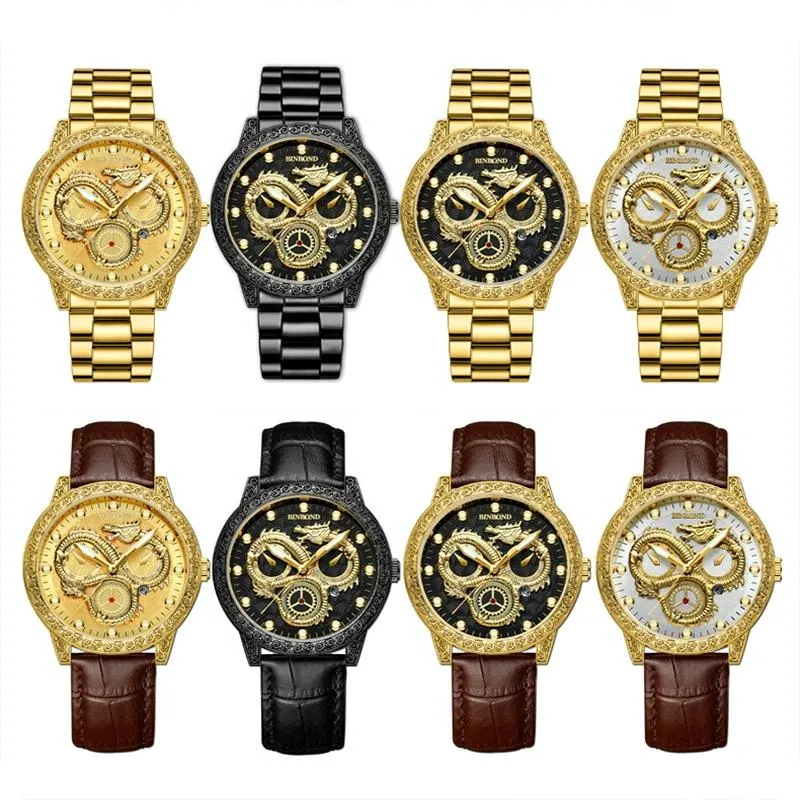 Dragon Embossed Luminous Waterproof Watch - Quartz