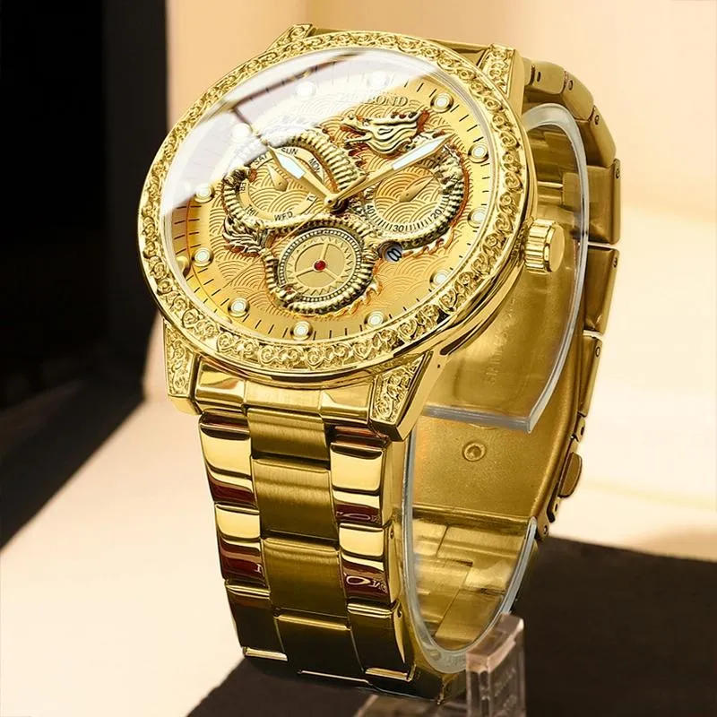 Dragon Embossed Luminous Waterproof Watch - Quartz