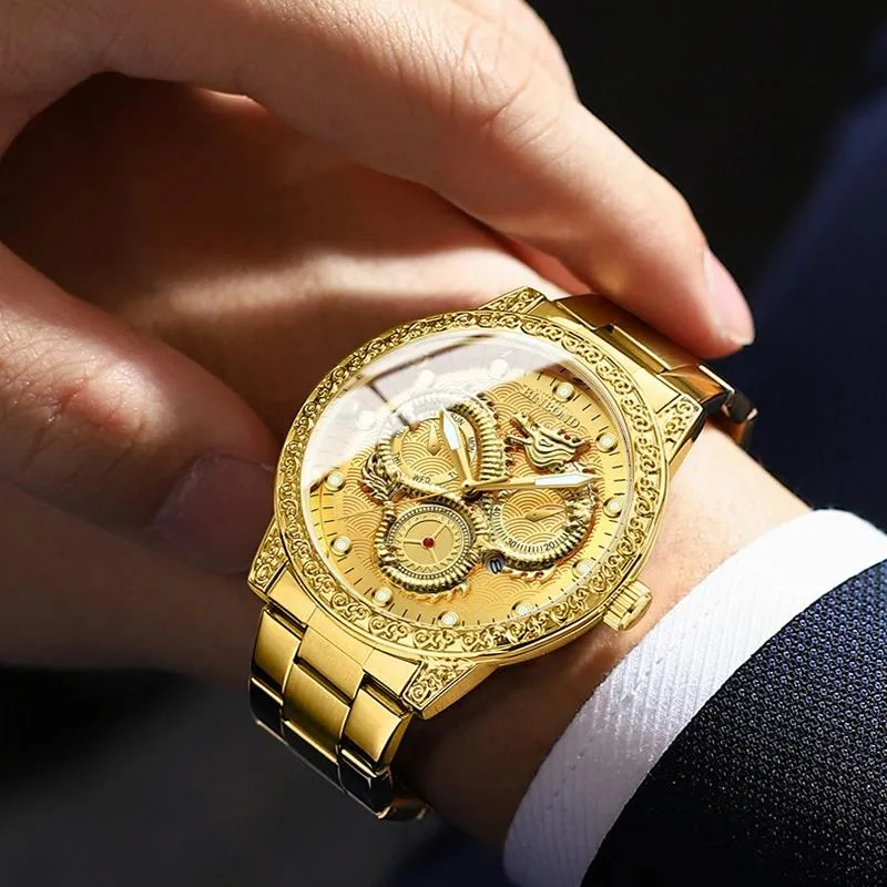 Dragon Embossed Luminous Waterproof Watch - Quartz