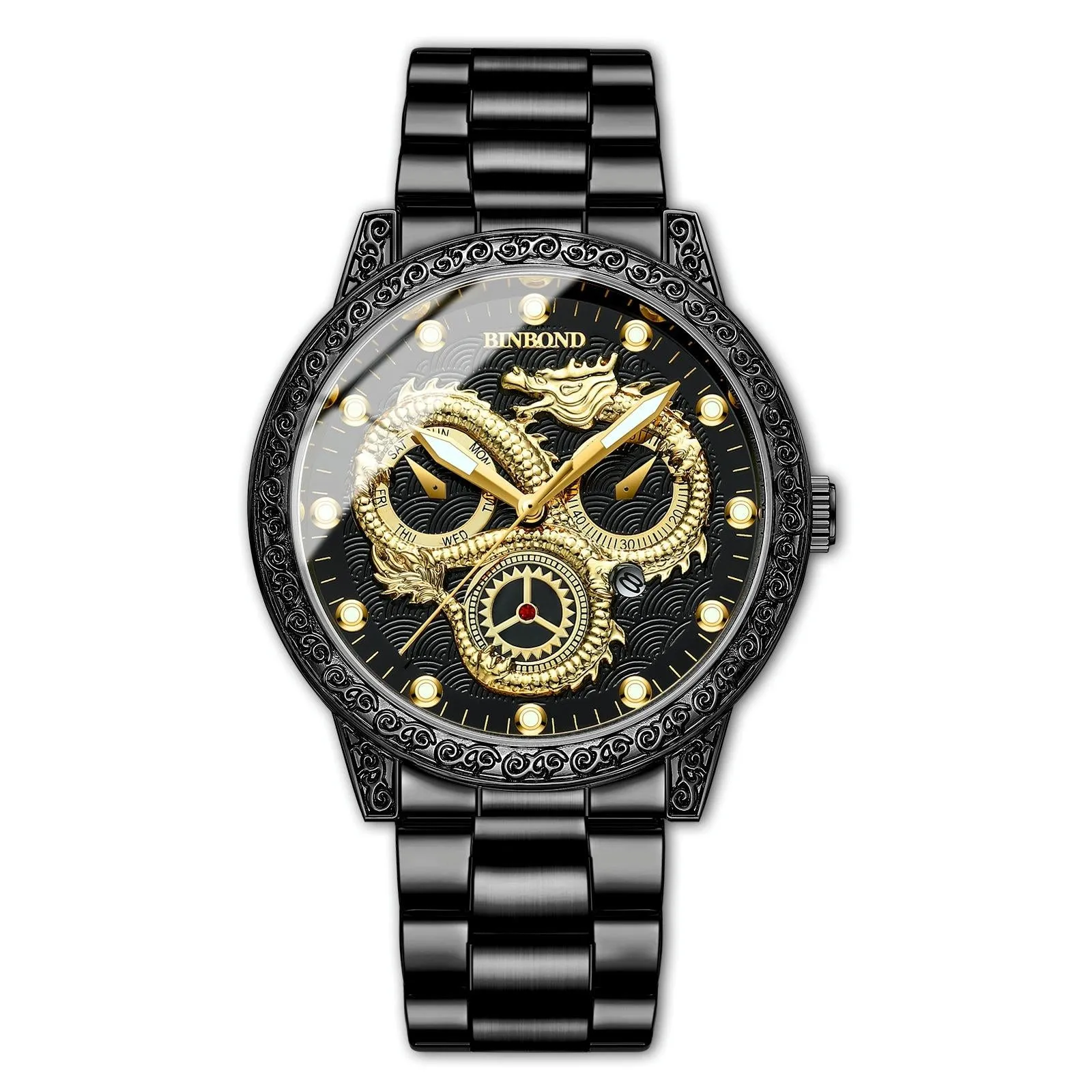 Dragon Embossed Luminous Waterproof Watch - Quartz