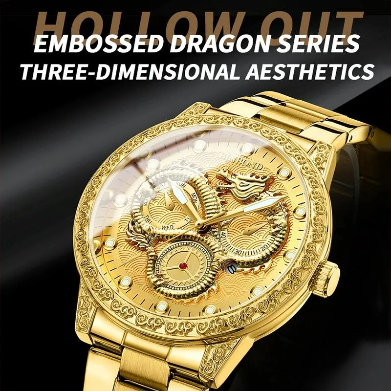 Dragon Embossed Luminous Waterproof Watch - Quartz