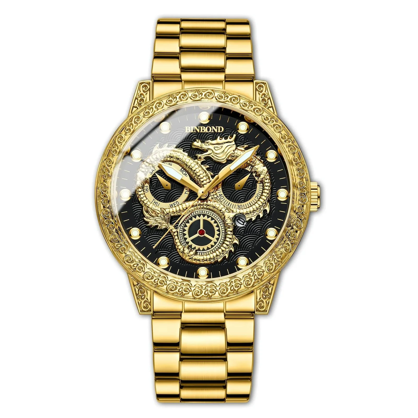 Dragon Embossed Luminous Waterproof Watch - Quartz