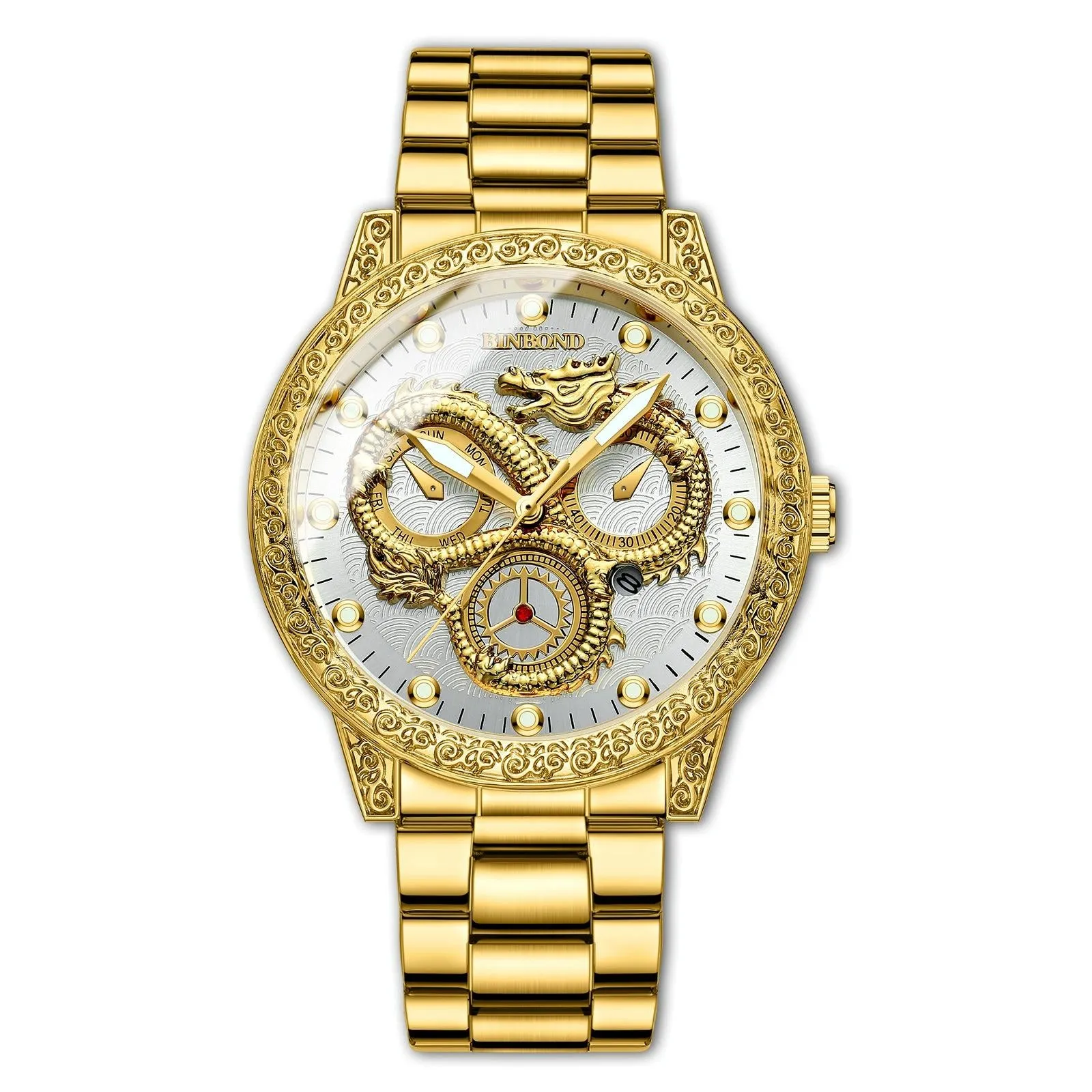 Dragon Embossed Luminous Waterproof Watch - Quartz
