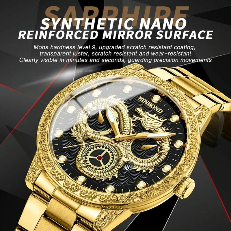 Dragon Embossed Luminous Waterproof Watch - Quartz