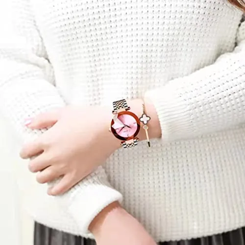 Fashion Women's Analog Quartz Watches Luxury Diamond Stainless Steel Mesh Band Wrist Watches for Women