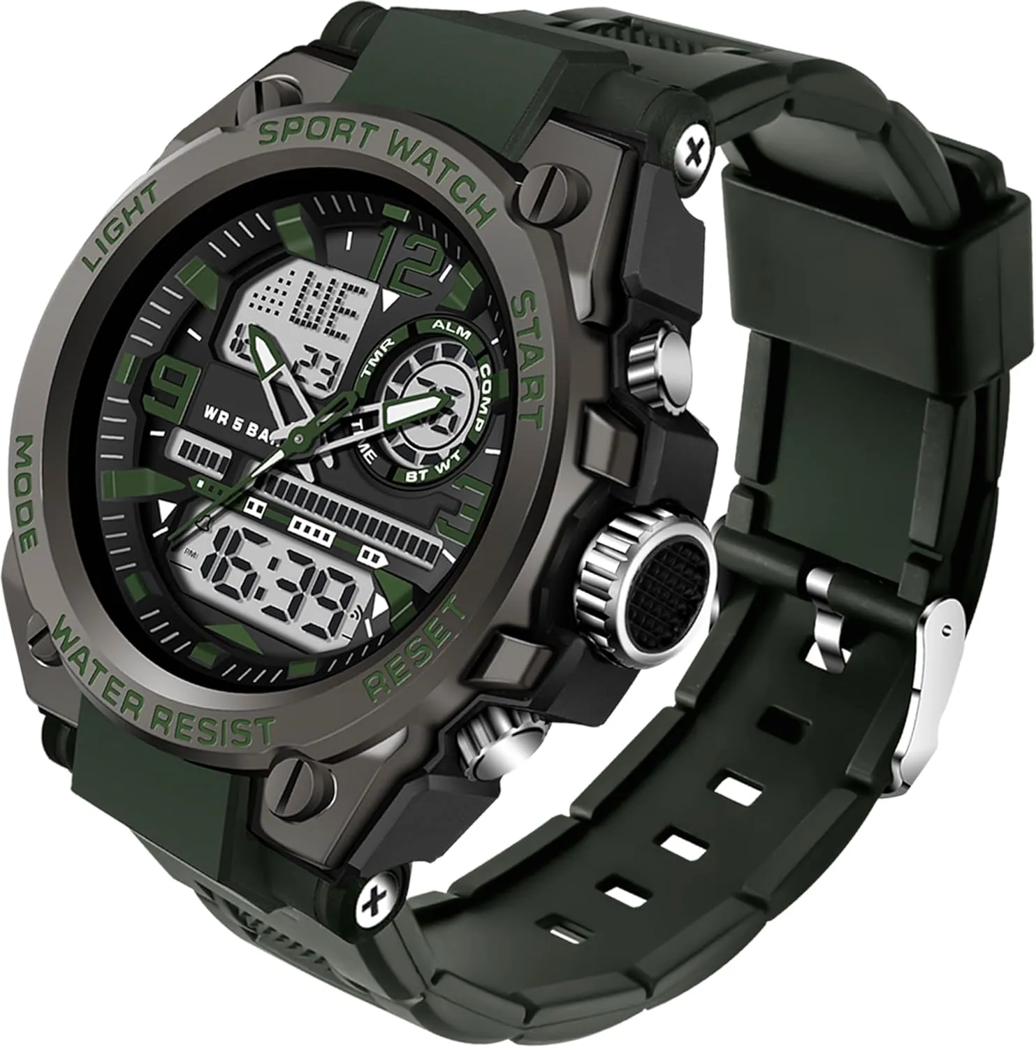 findtime Mens Military Watch Tactical Waterproof Watches Sport Outdoor Digital Analog Wristwatch Army Big Face Alarm Stopwatch LED Watch for Men