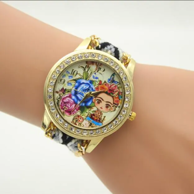Flower Beauty Print Woven Strap Watch