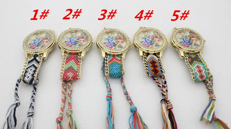 Flower Beauty Print Woven Strap Watch