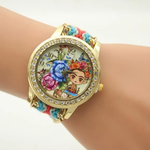 Flower Beauty Print Woven Strap Watch