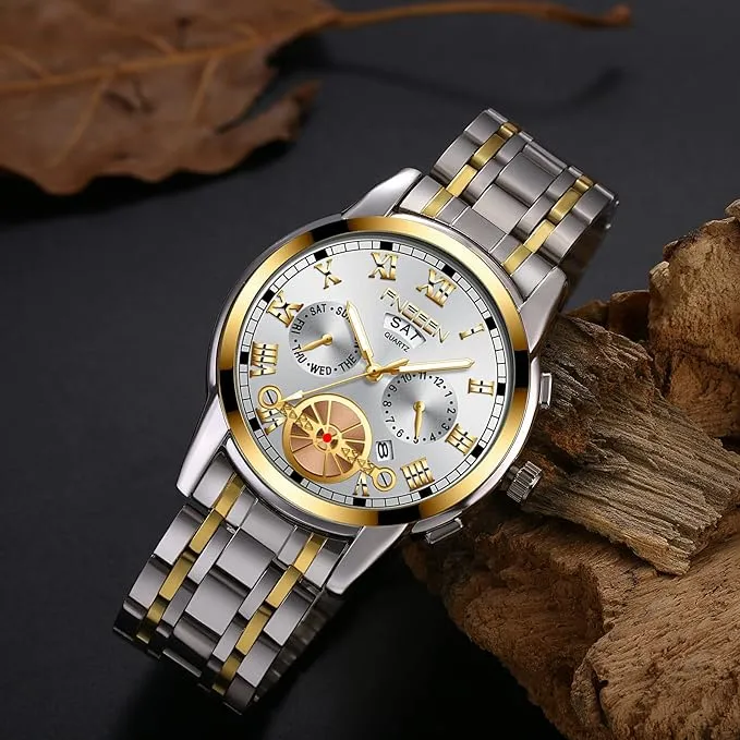 Fngeen Face Double Calendar Business Waterproof Quartz Watch W256071