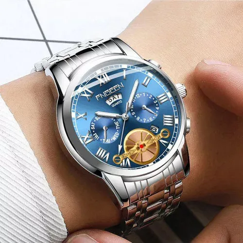 Fngeen Face Double Calendar Business Waterproof Quartz Watch W256071