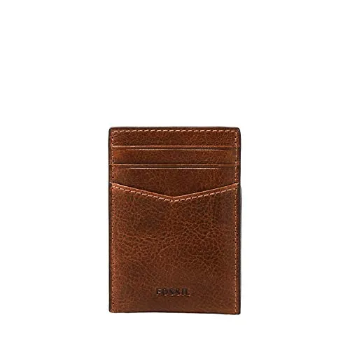 Fossil Men's Andrew Eco Leather Magnetic Card Case with Money Clip Wallet, Cognac, (Model: ML4173222)
