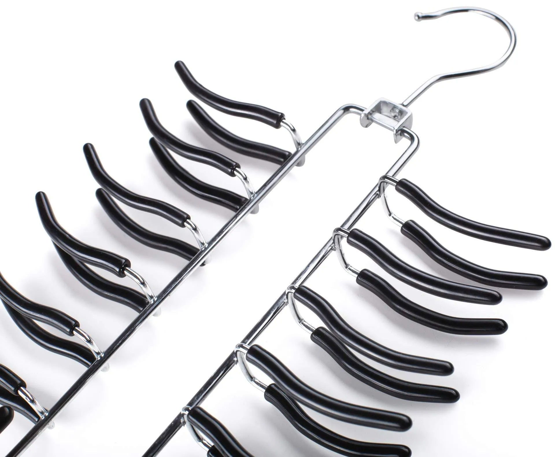 Frank Pressie 2 Pcs Pants Hangers Space Saving Clothes Organizer Skirts Stainless Steel Non Slip Black Rubber 4 Tier and Tie Hanger Hook Belt Rack Multi Layered Open Ended 24 Bar