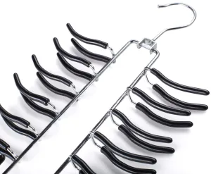 Frank Pressie 2 Pcs Pants Hangers Space Saving Clothes Organizer Skirts Stainless Steel Non Slip Black Rubber 4 Tier and Tie Hanger Hook Belt Rack Multi Layered Open Ended 24 Bar