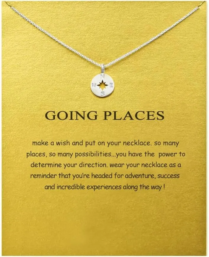 Going Places Compass Necklace with Message Card Blessing Necklace Jewelry for Graduate Gifts