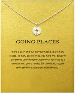 Going Places Compass Necklace with Message Card Blessing Necklace Jewelry for Graduate Gifts