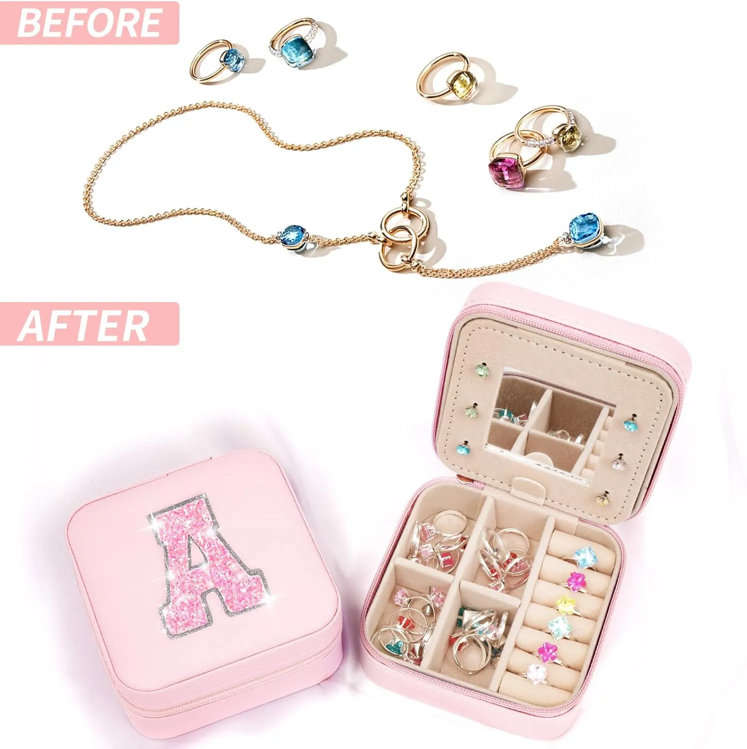 Graduation Gifts for Girls 3 4 5 6 7 8 9 10 11 12 13 14 Year Old,Gifts for Teens Kids Daughter Sister Birthday Gifts for Women - Travel Jewelry Case Small Box Cute Stuff | Pink,A
