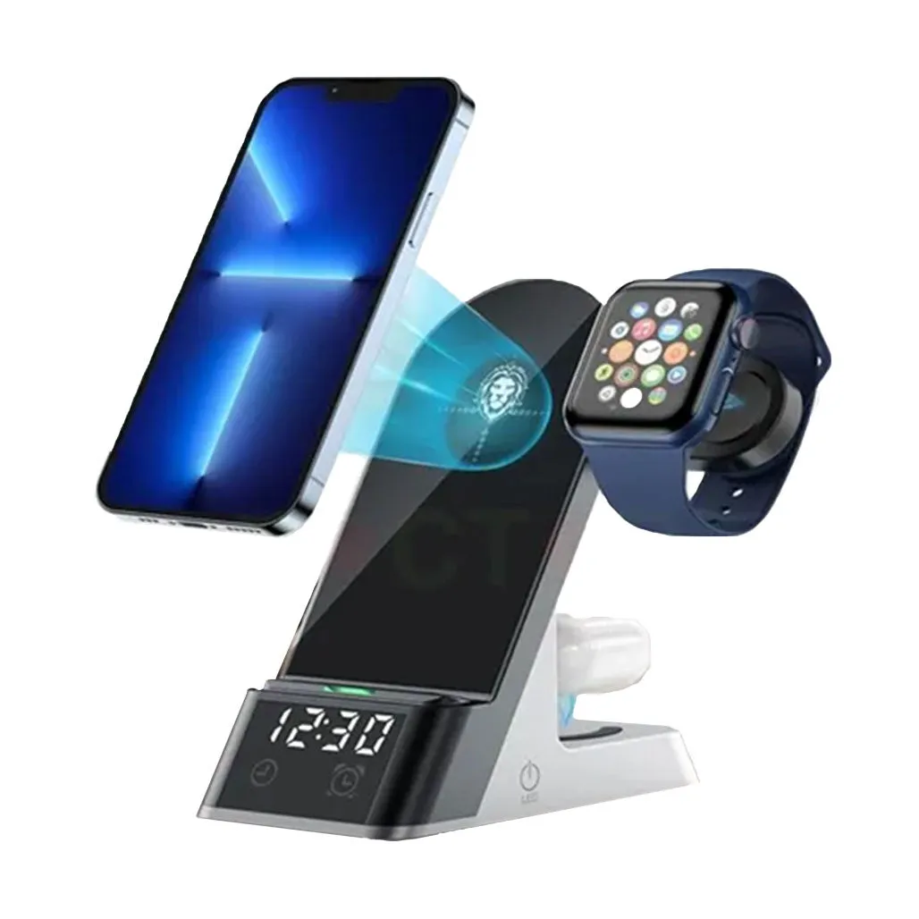 Green 6-in-1 Wireless Charger 15W with LED Display & Alarm Clock | Black | GN6IN1WFCBK
