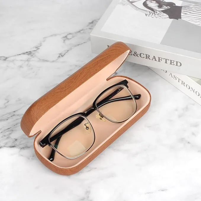 Hard Shell Wood Grain Glasses Case - Durable Protective Eyewear Storage