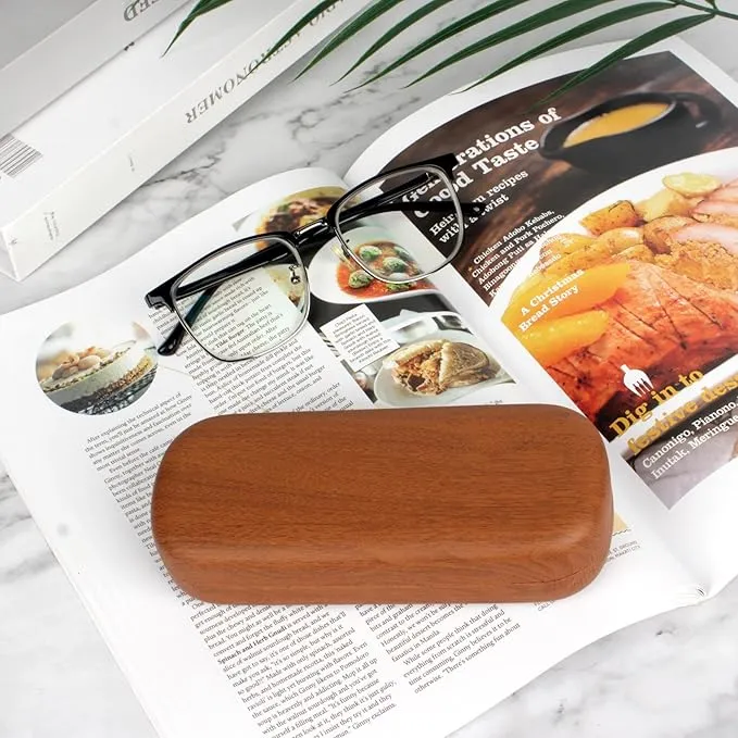 Hard Shell Wood Grain Glasses Case - Durable Protective Eyewear Storage