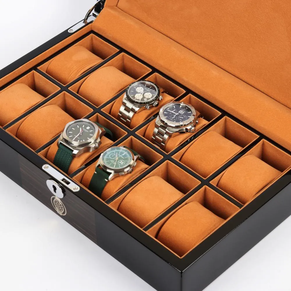 HQ Luxury Watch Box 12 Watch Slots Jet Black