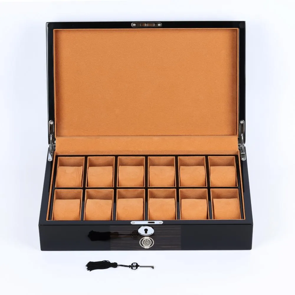 HQ Luxury Watch Box 12 Watch Slots Jet Black