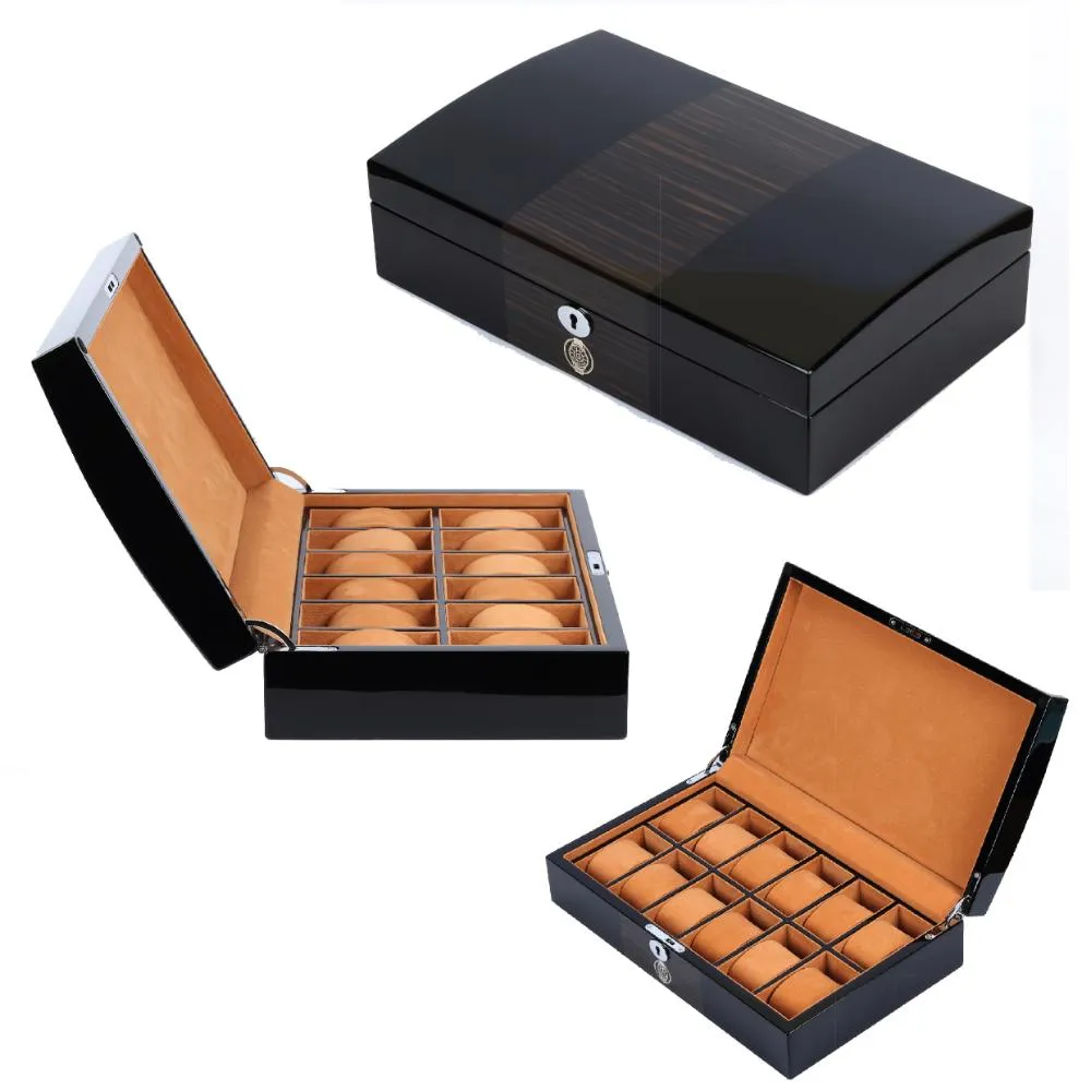 HQ Luxury Watch Box 12 Watch Slots Jet Black