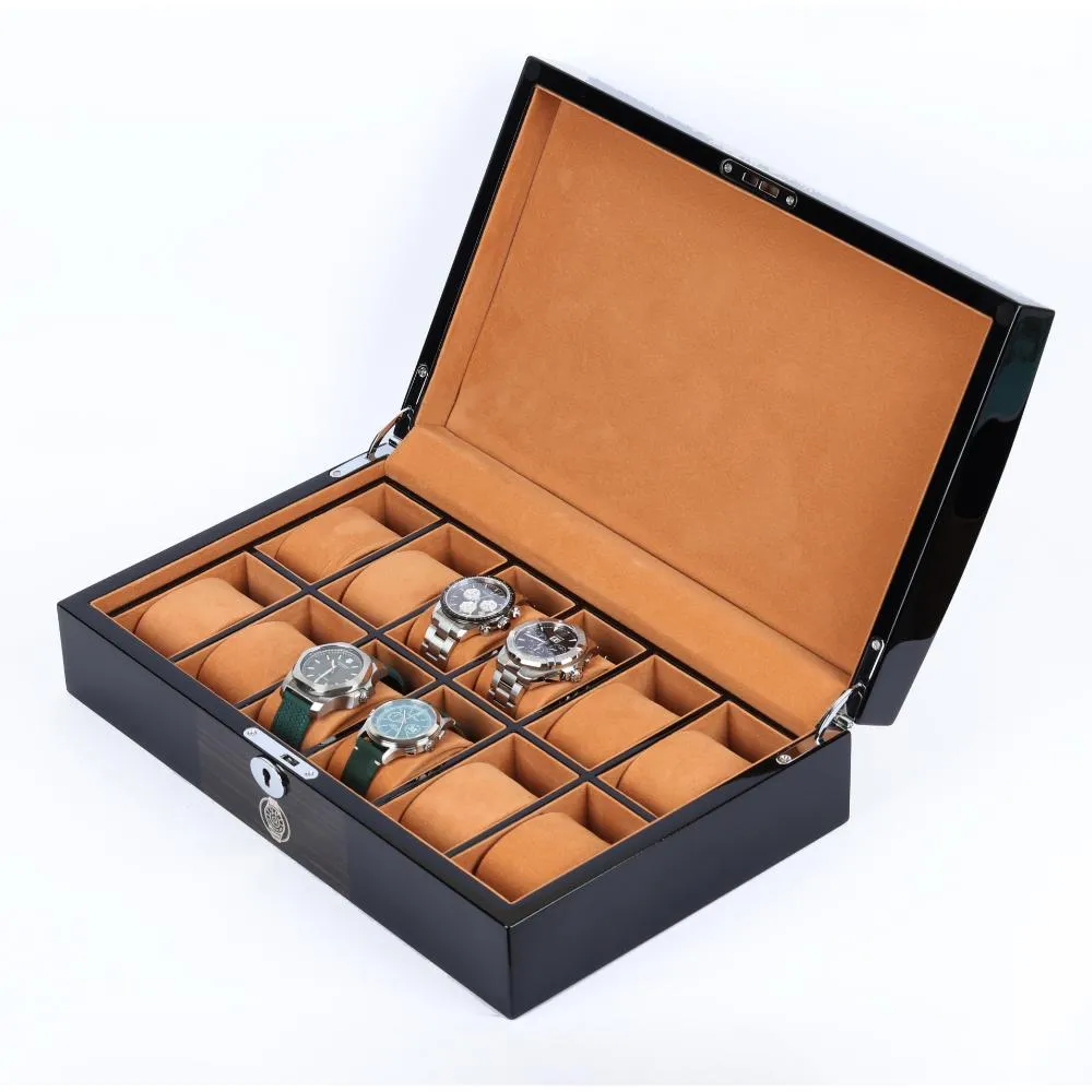 HQ Luxury Watch Box 12 Watch Slots Jet Black