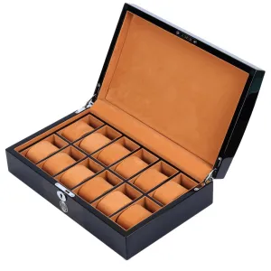 HQ Luxury Watch Box 12 Watch Slots Jet Black