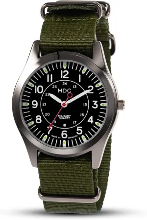 Infantry MDC Mens Analog Watch, 12/24 Hour Military Wrist Watches for Men Tactical, Army Field Wristwatch with Slip-Thru Nylon Band
