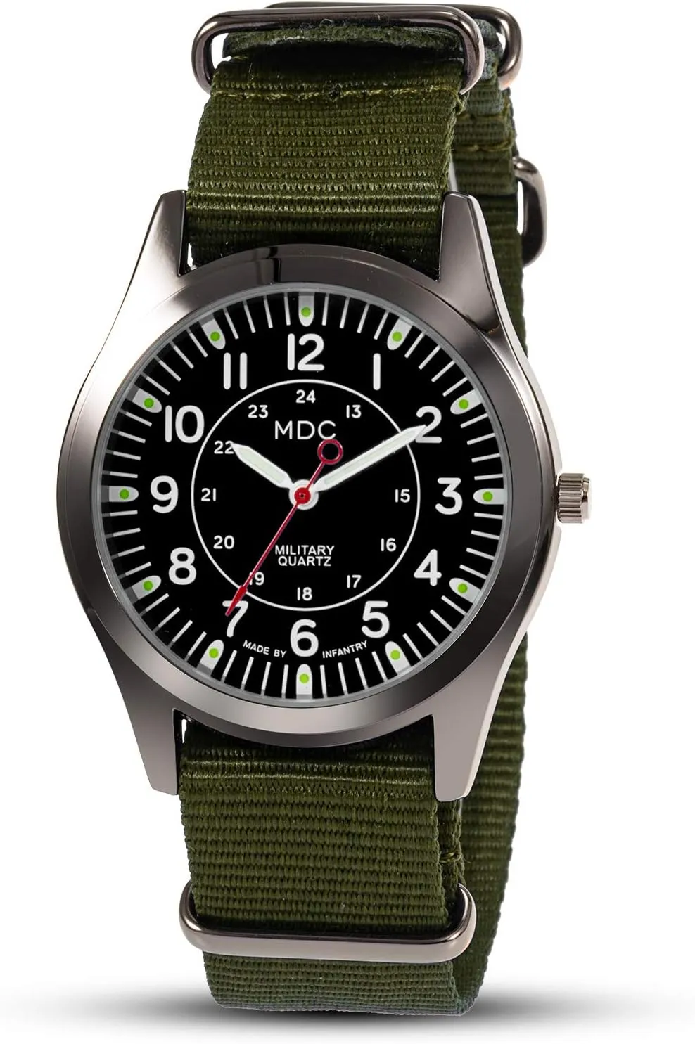 Infantry MDC Mens Analog Watch, 12/24 Hour Military Wrist Watches for Men Tactical, Army Field Wristwatch with Slip-Thru Nylon Band