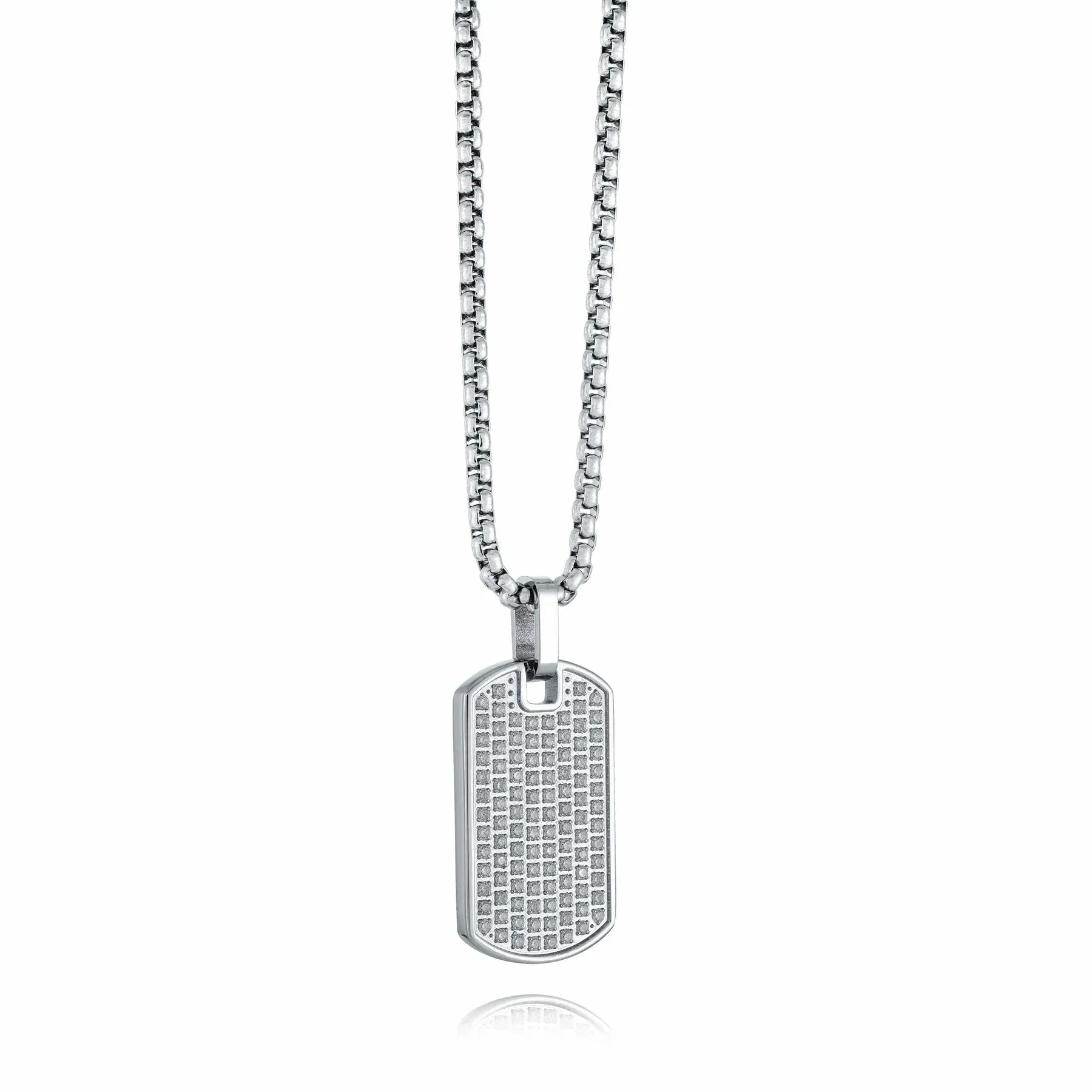Italgem Steel CZ Dog Tag Pendant
