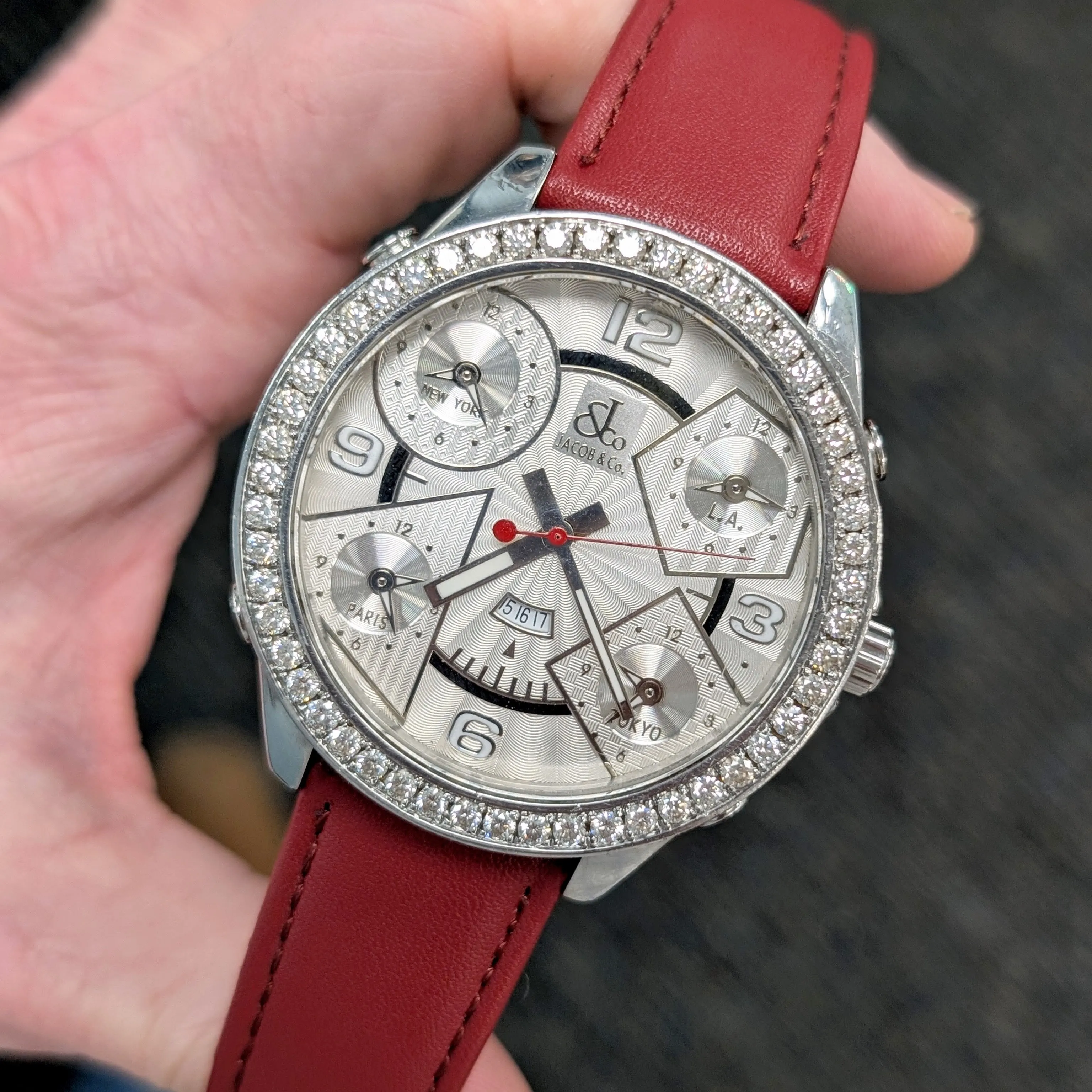 Jacob & Co. Five Time Zone Watch Diamond Bezel 47mm - Original Box & Interchangeable Straps
