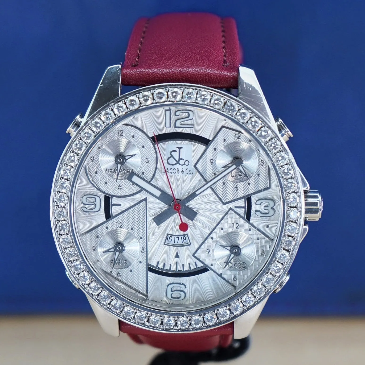Jacob & Co. Five Time Zone Watch Diamond Bezel 47mm - Original Box & Interchangeable Straps