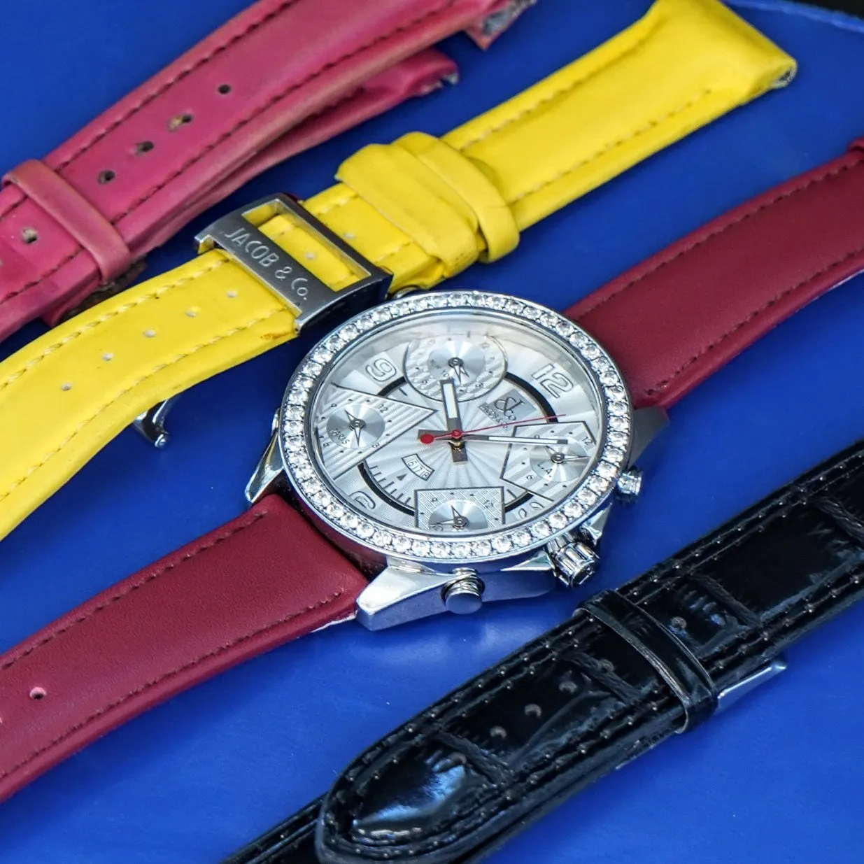 Jacob & Co. Five Time Zone Watch Diamond Bezel 47mm - Original Box & Interchangeable Straps