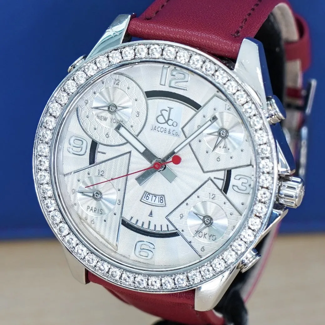 Jacob & Co. Five Time Zone Watch Diamond Bezel 47mm - Original Box & Interchangeable Straps