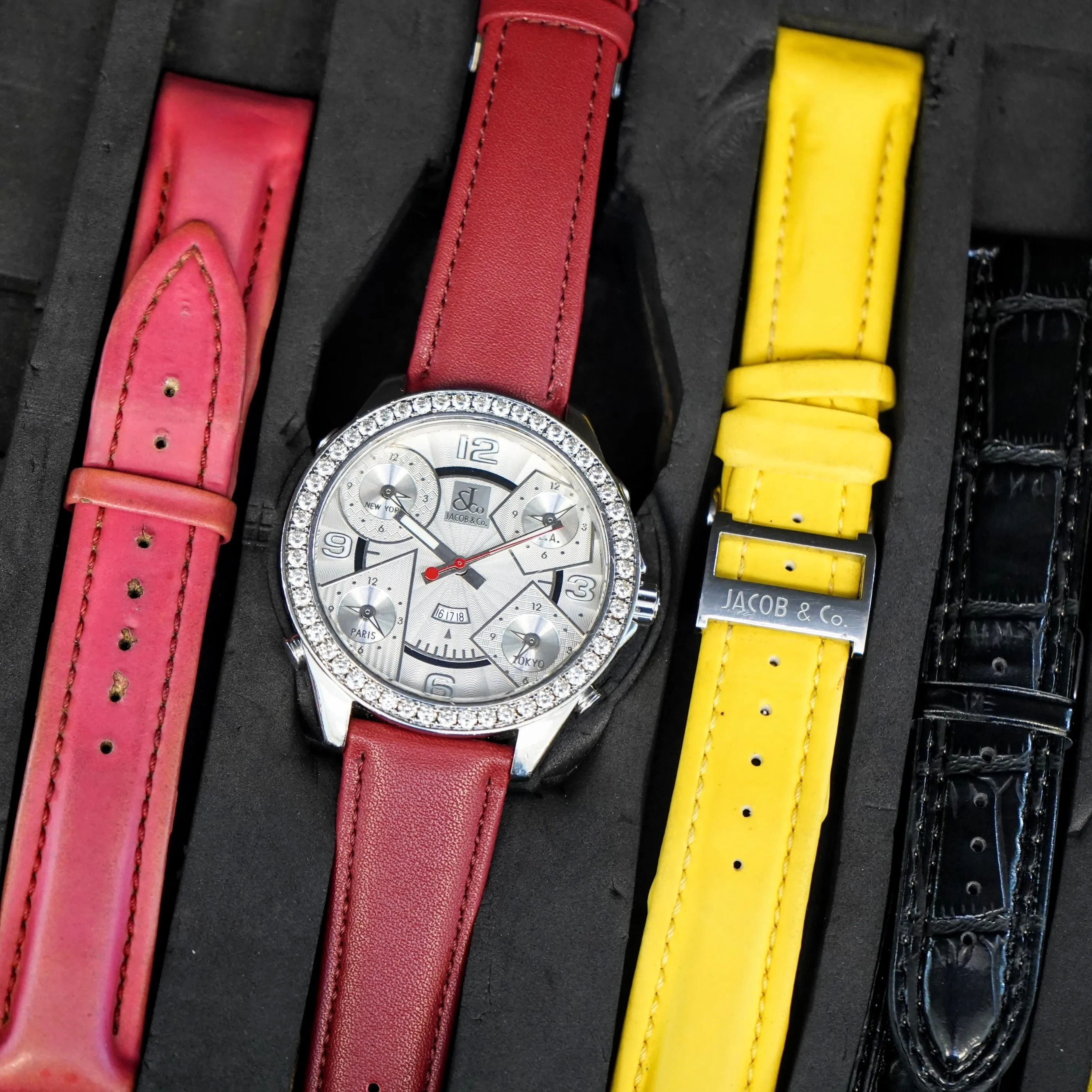 Jacob & Co. Five Time Zone Watch Diamond Bezel 47mm - Original Box & Interchangeable Straps