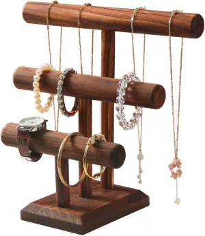 Julysky Bracelet Holder Stand, Bracelet Display with 3 Tier,Jewelry Organizer Stand for Necklaces Bangles and Watches(solid wood)