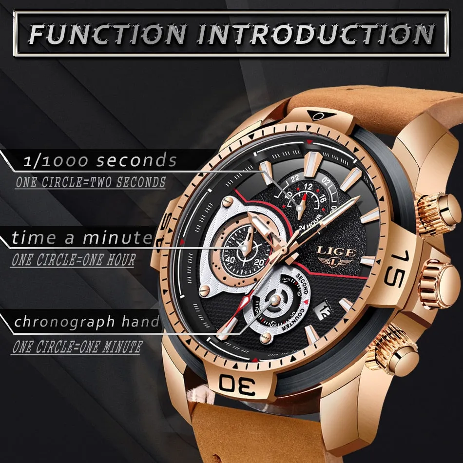 Leather Quartz Clock Male Sport Waterproof Watch