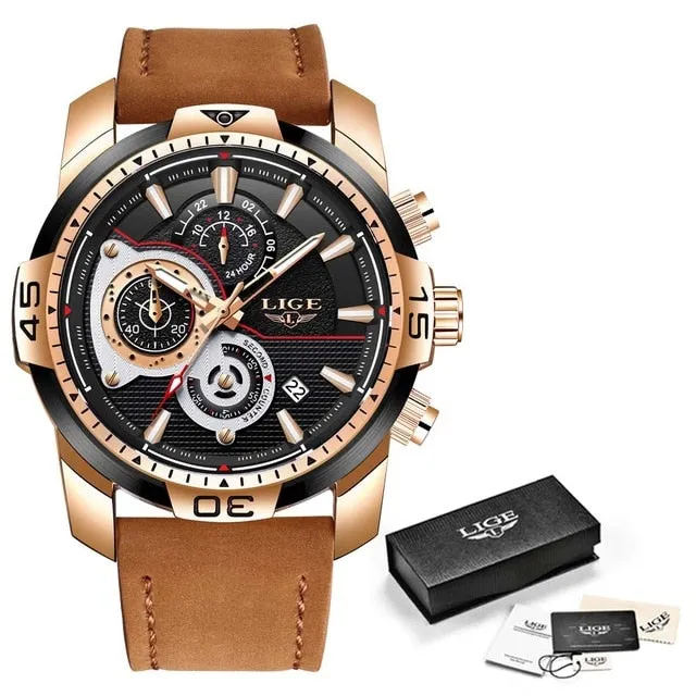 Leather Quartz Clock Male Sport Waterproof Watch