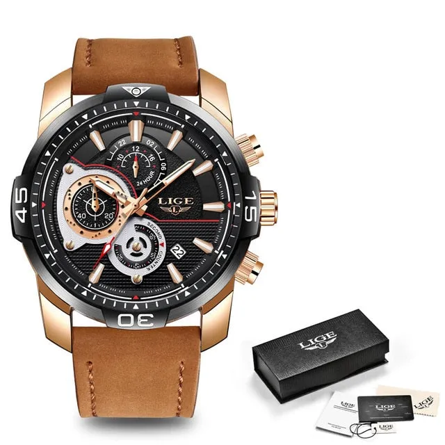 Leather Quartz Clock Male Sport Waterproof Watch