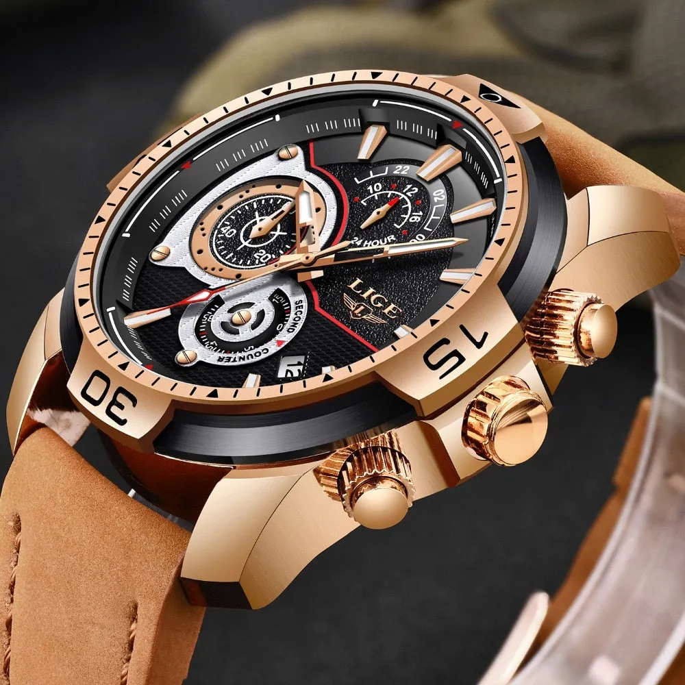 Leather Quartz Clock Male Sport Waterproof Watch