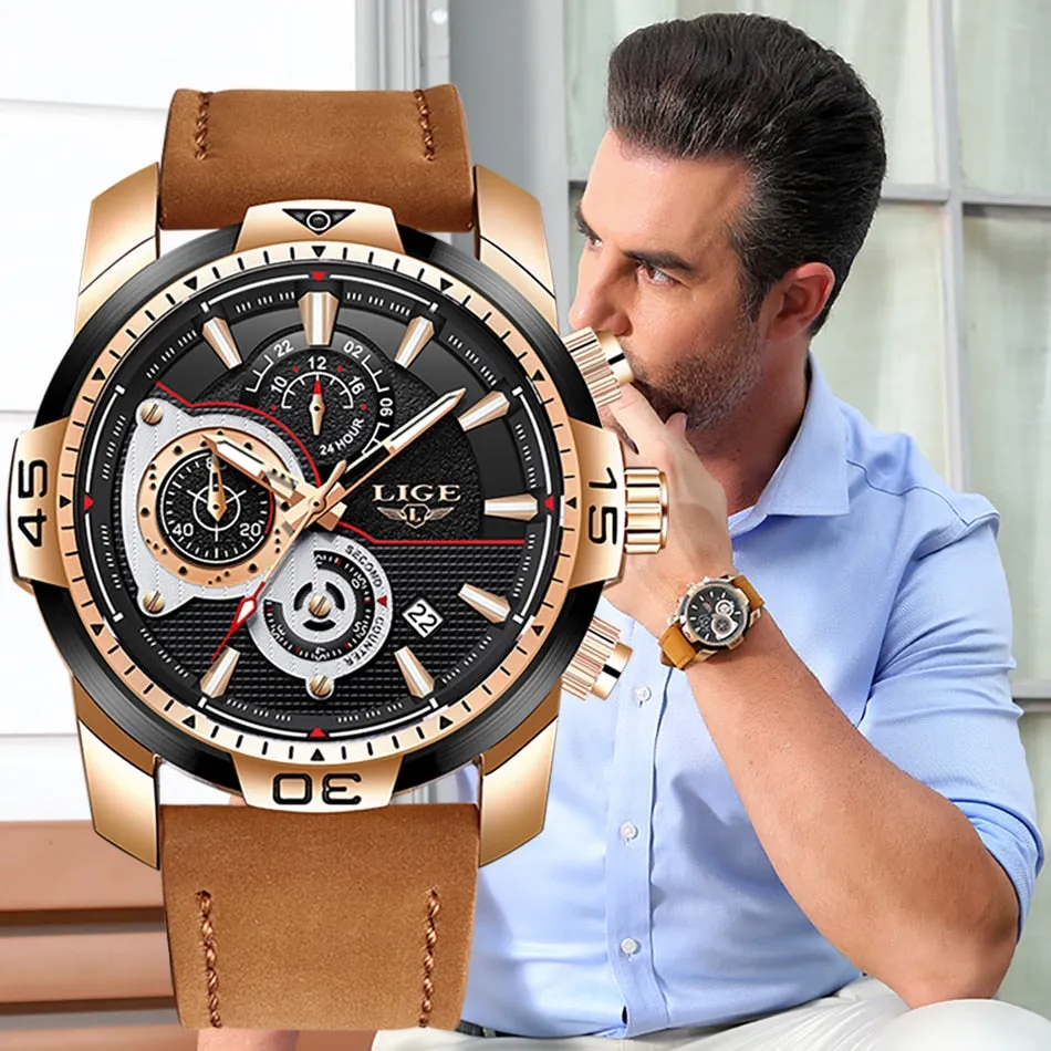 Leather Quartz Clock Male Sport Waterproof Watch