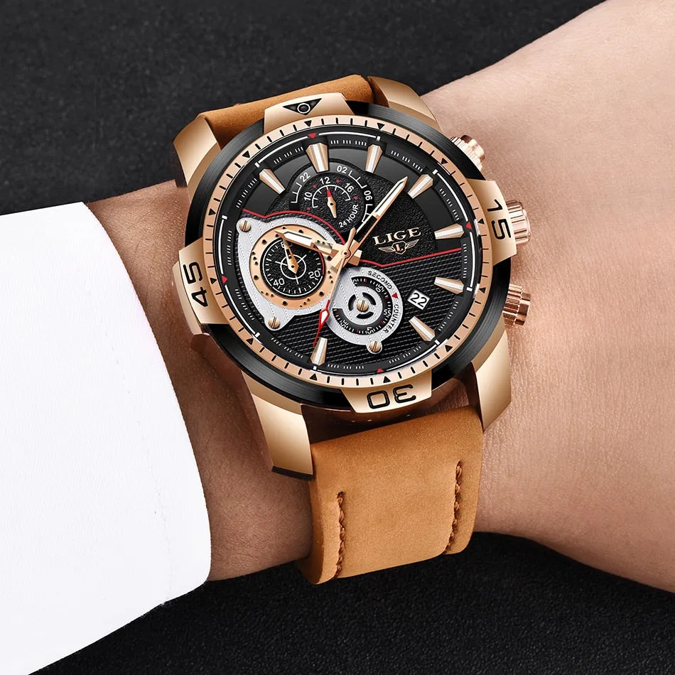 Leather Quartz Clock Male Sport Waterproof Watch