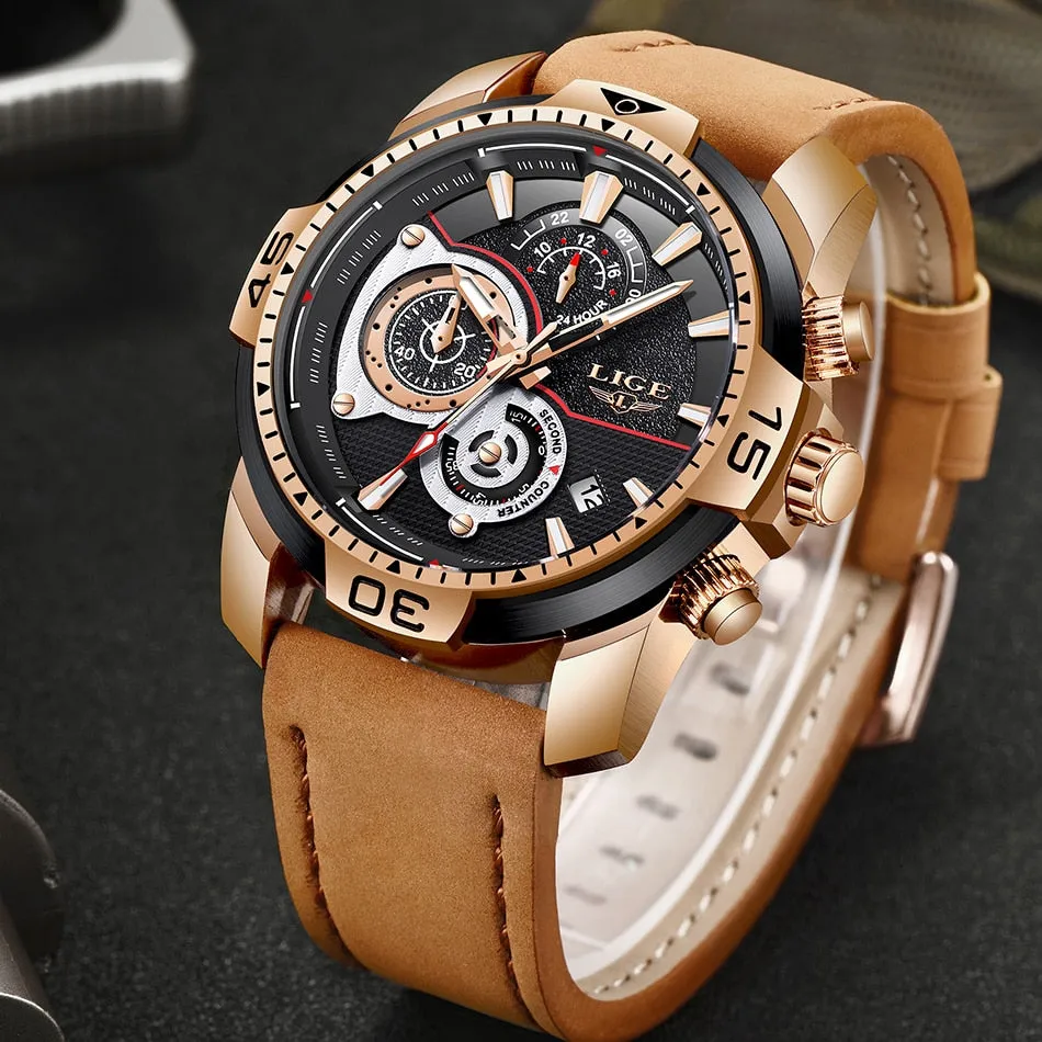 Leather Quartz Clock Male Sport Waterproof Watch
