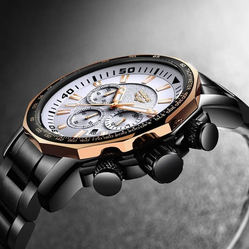 LIGE Fashion Brand Men Watch Chronograph Full Steel Business Quartz Clock  Watch