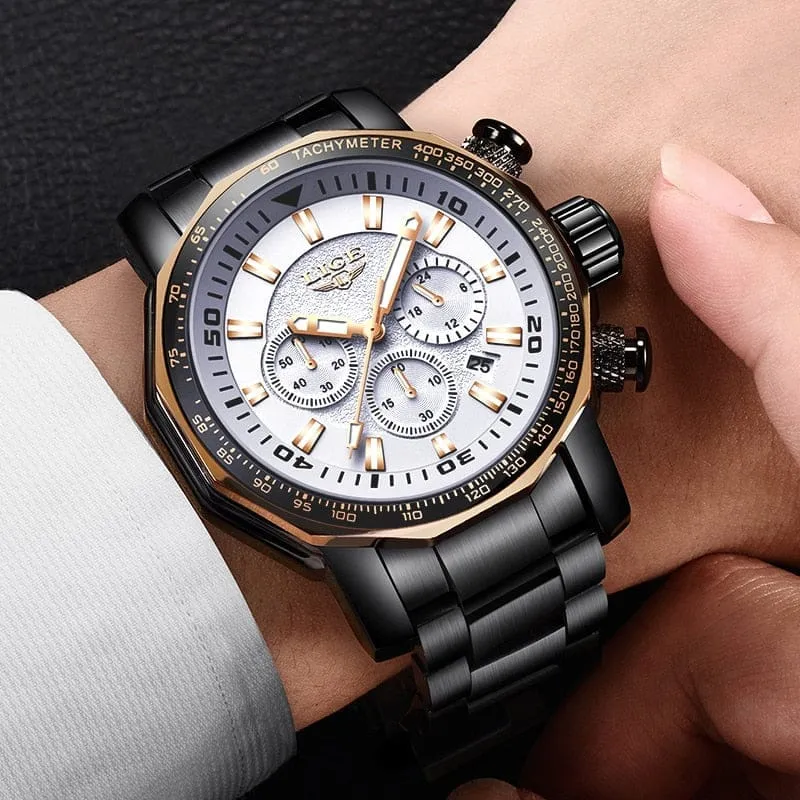 LIGE Fashion Brand Men Watch Chronograph Full Steel Business Quartz Clock  Watch