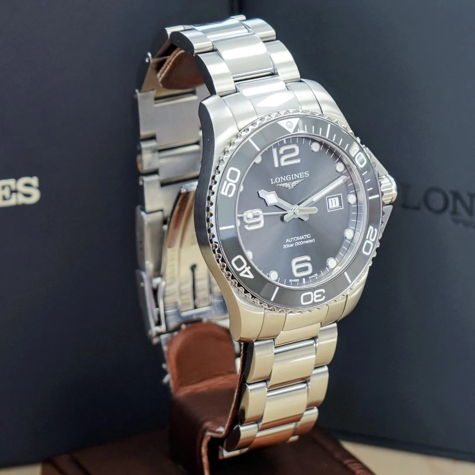 LONGINES Hydroconquest Automatic Watch L3.782.4 43mm Gray Ceramic Diver Wristwatch