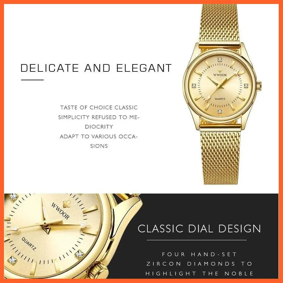 Luxury Brand Dress Gold Watch Ladies Elegant Diamond Small Quartz Wrist Watches For Women Steel Mesh Wrist Watch